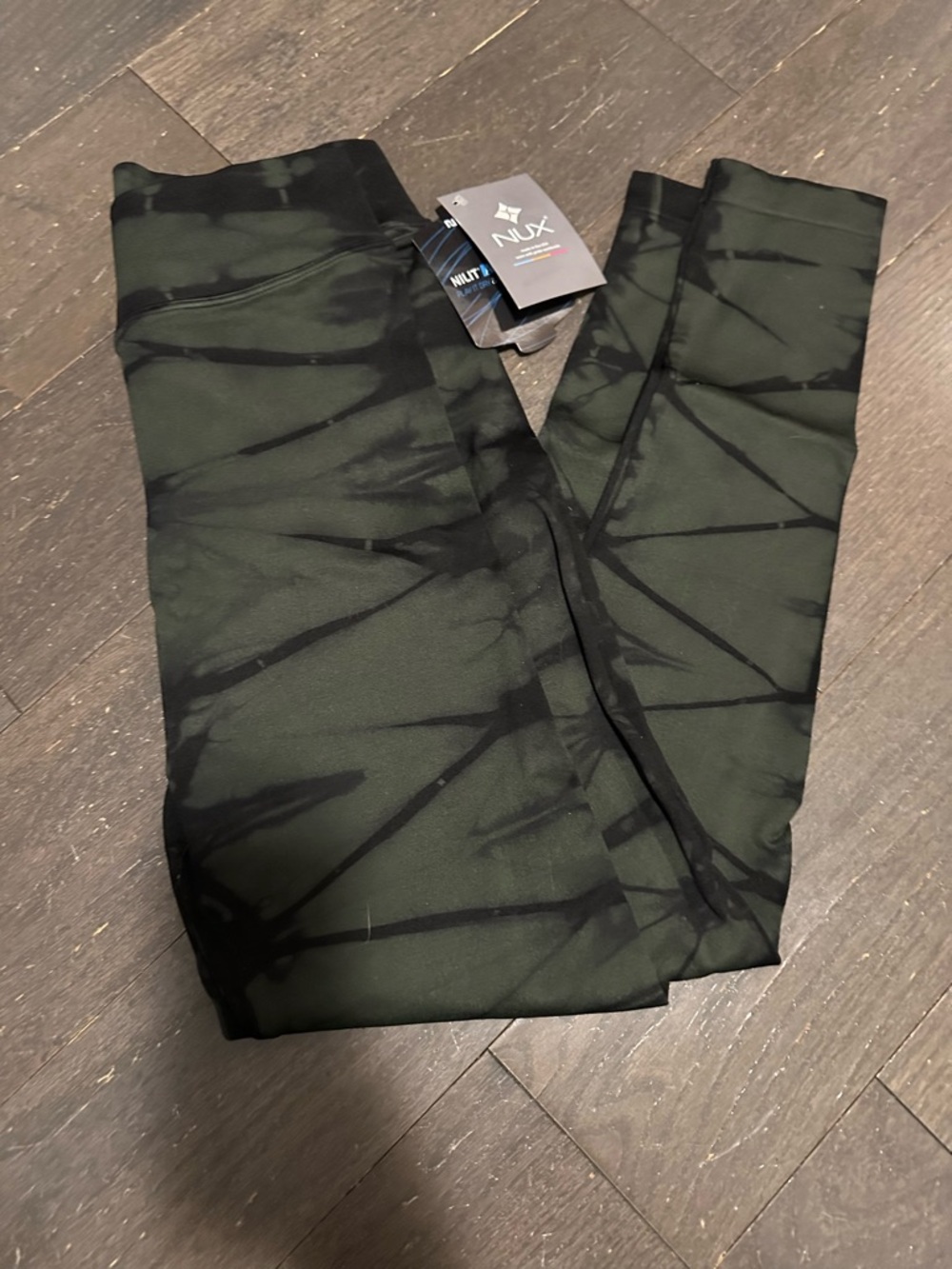 NUX V Ankle Pant Brigade Green Black Tie Dye Leggings Size L NWT